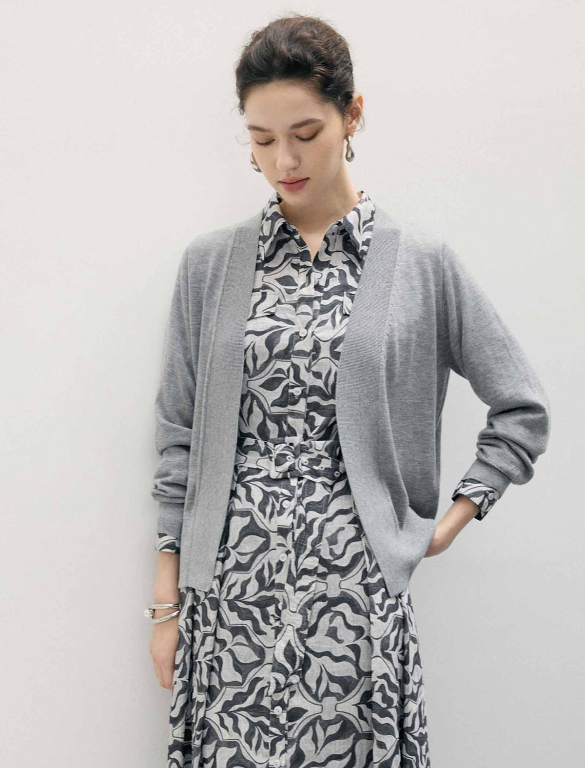 Wool Blend V-Neck Button Cardigan
