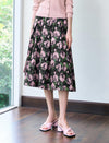 Vintage Rose Print Flare Midi Skirt