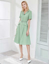 Belted Notch Collar Fit-and-Flare Midi Shirt Dress