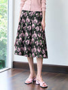 Vintage Rose Print Flare Midi Skirt
