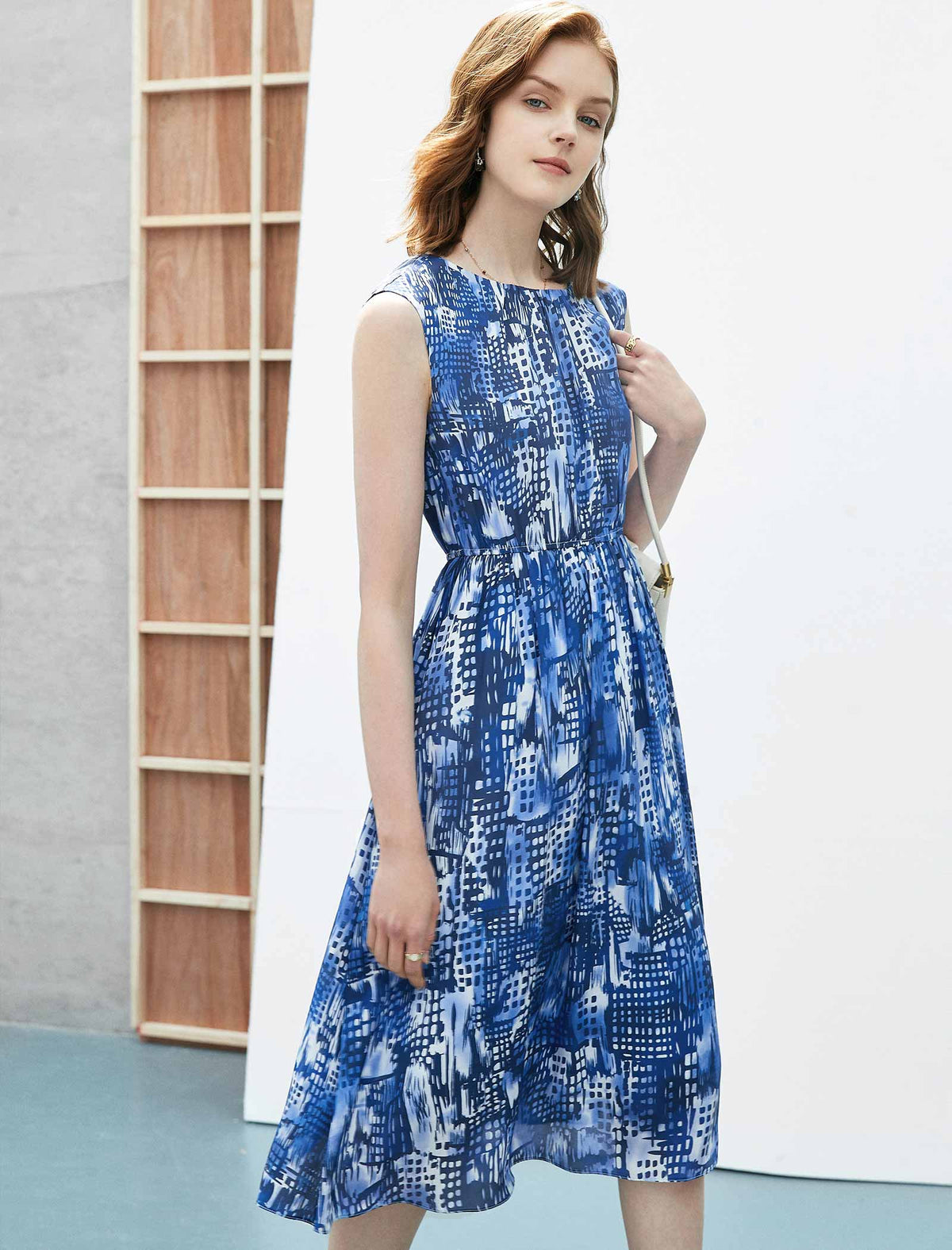 Elegant Floral Mulberry Silk Sleeveless Dress