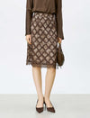 Brown Lace Embroidered Midi Skirt