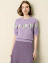 Lavender Floral Intarsia Short Sleeve Knit Top