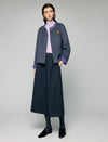 Wool Blend Contrast-Trim Crewneck Cropped Jacket with Brooch