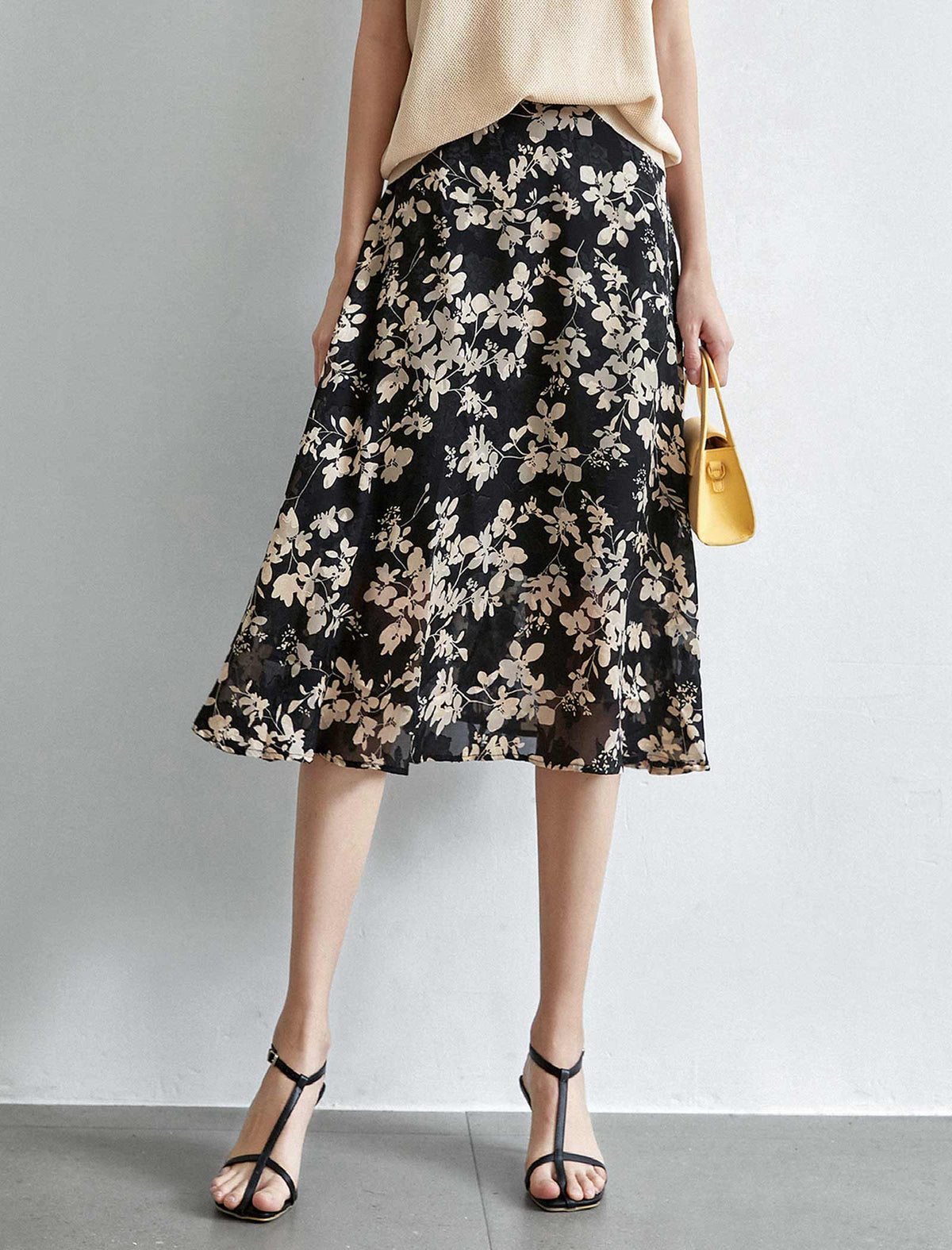 Vintage Floral Chiffon A-Line Skirt