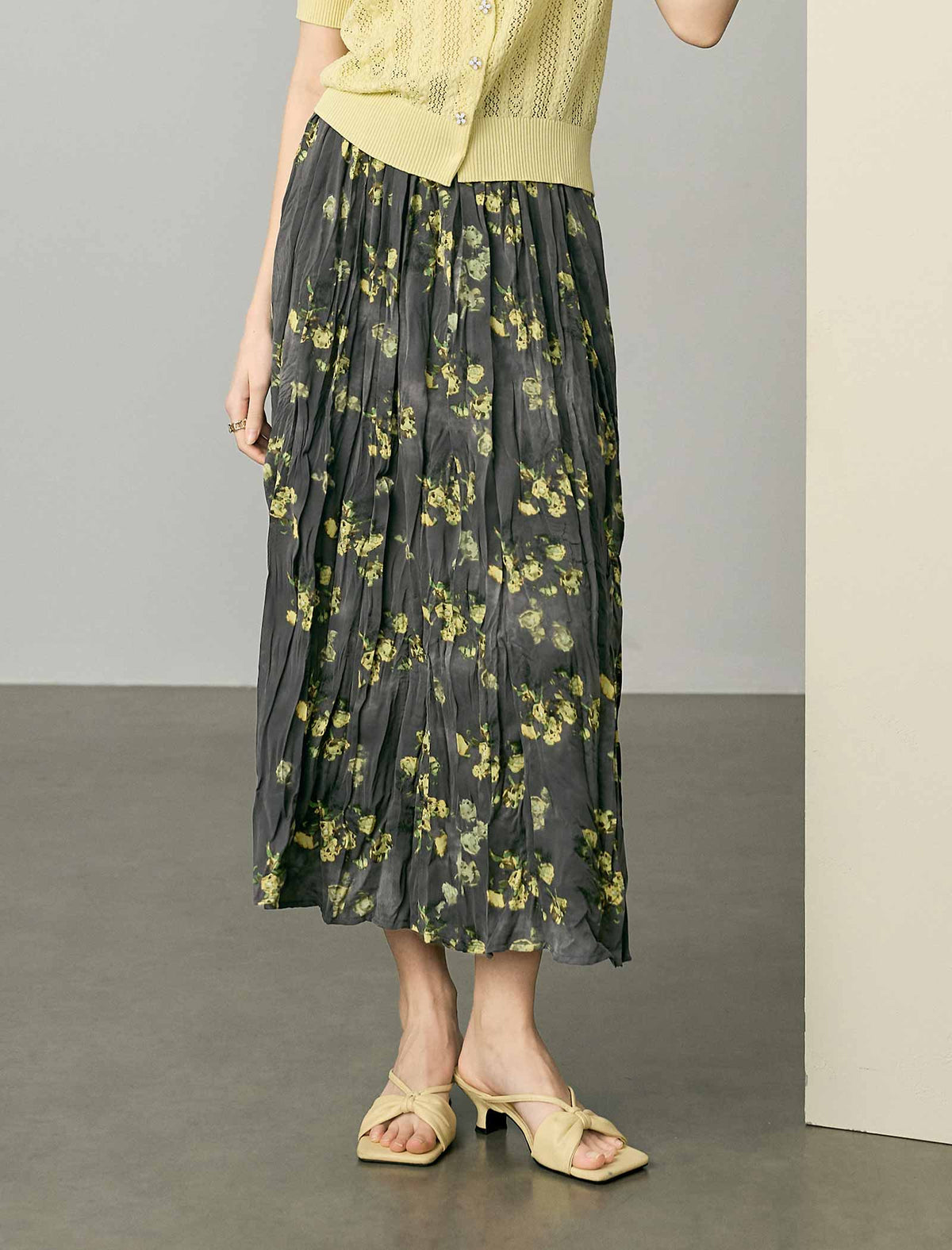 Floral Pleated Midi Skirt