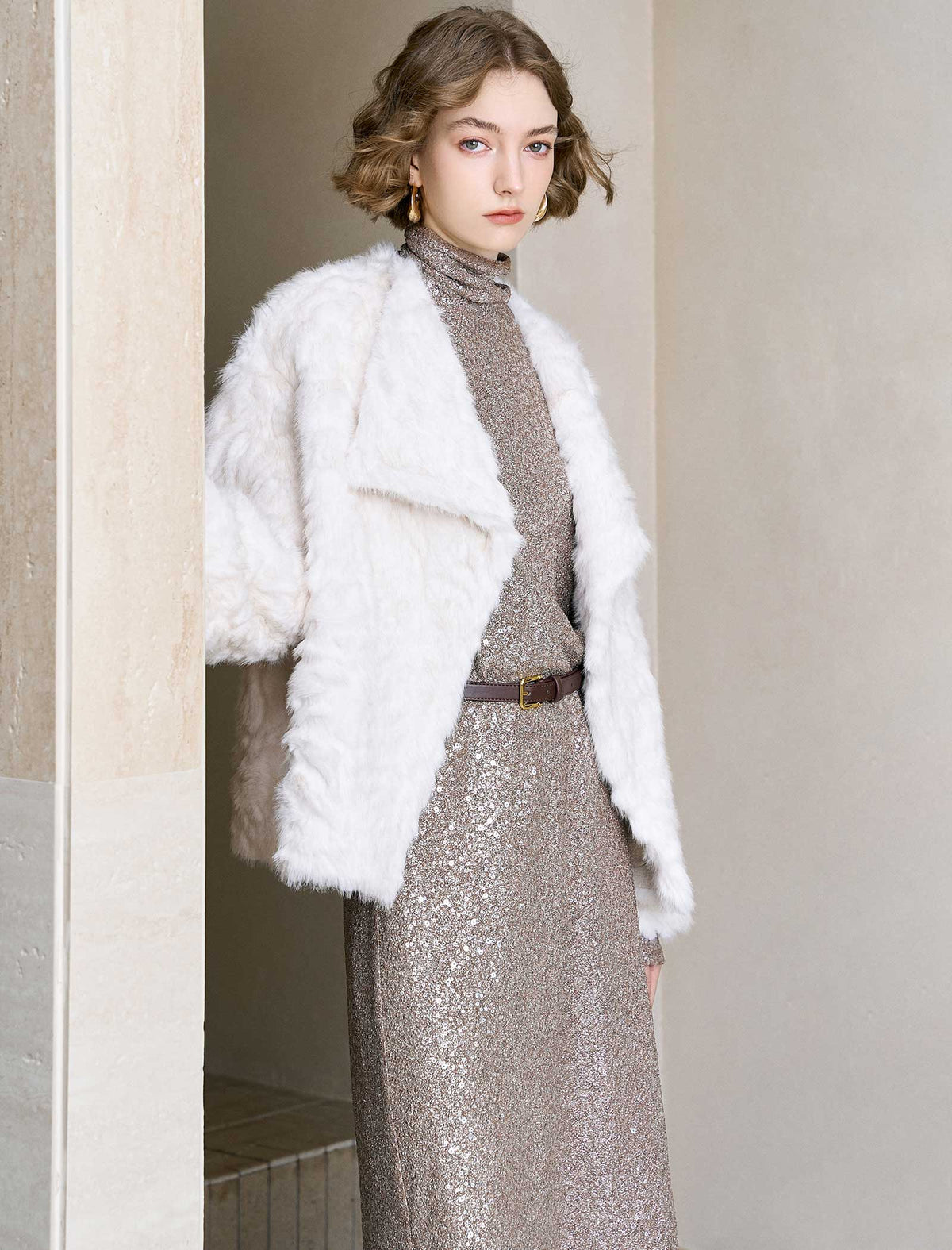 Single-Button Faux Fur Cropped Jacket