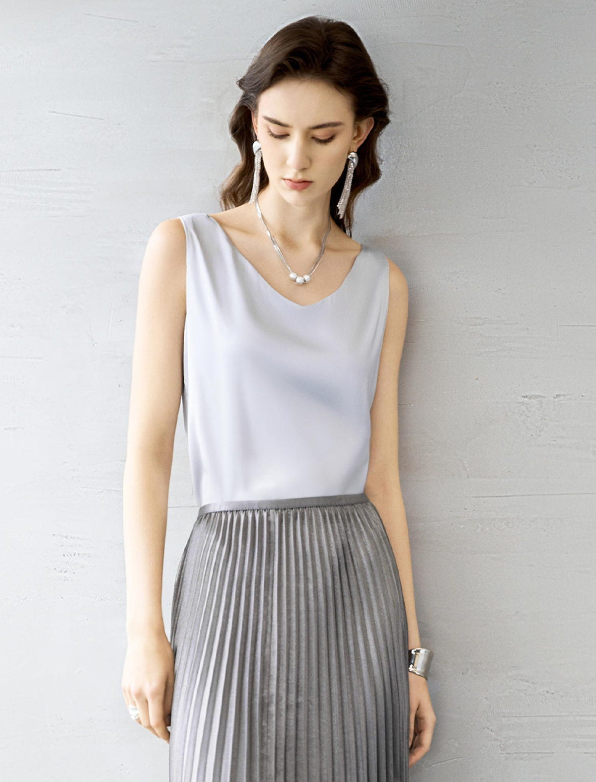 Light Grey Satin V-Neck Camisole