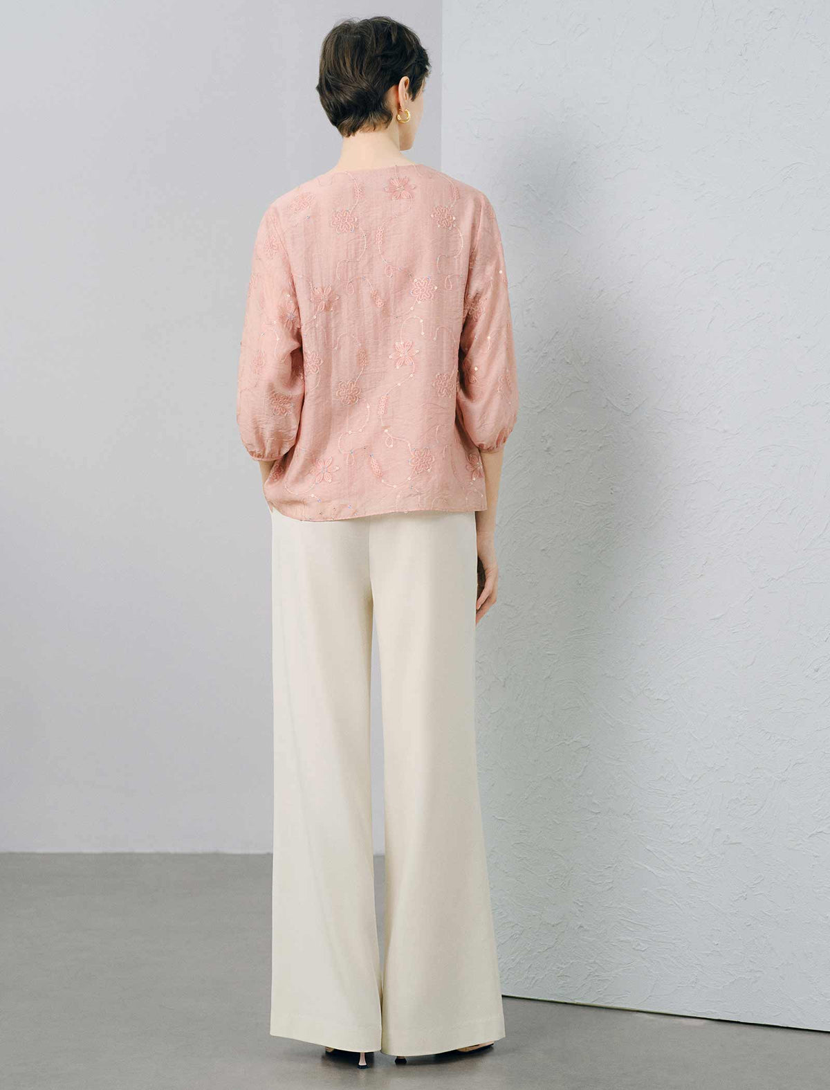 Dusty Pink Floral Embroidered Blouse