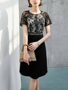Lace Panel Waist-Cinched Fitted Dress