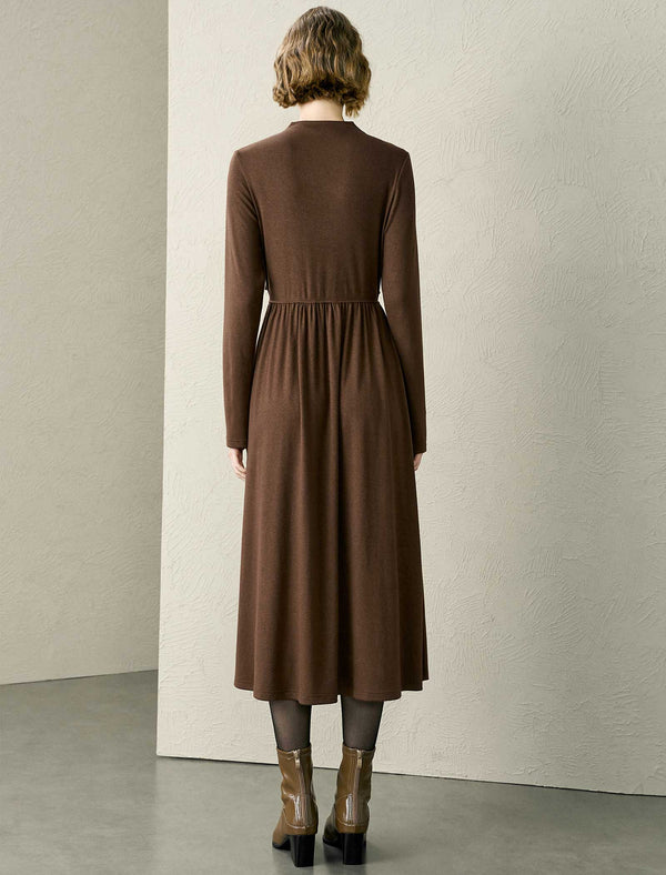 Mock Neck Wrap Detail Long Sleeve Midi Dress