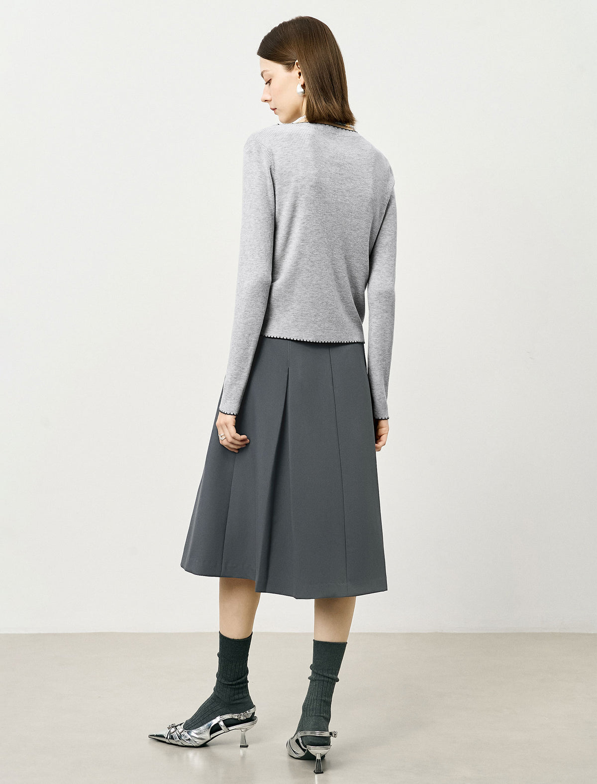 Wool Scallop Trim Cardigan and Cami Set