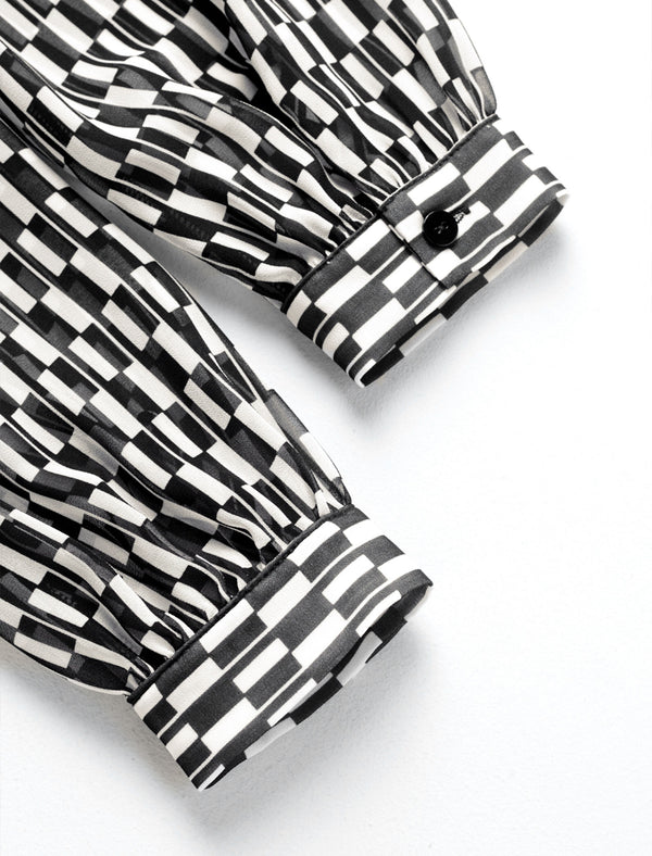 Checkered Wrap V-Neck Midi Dress