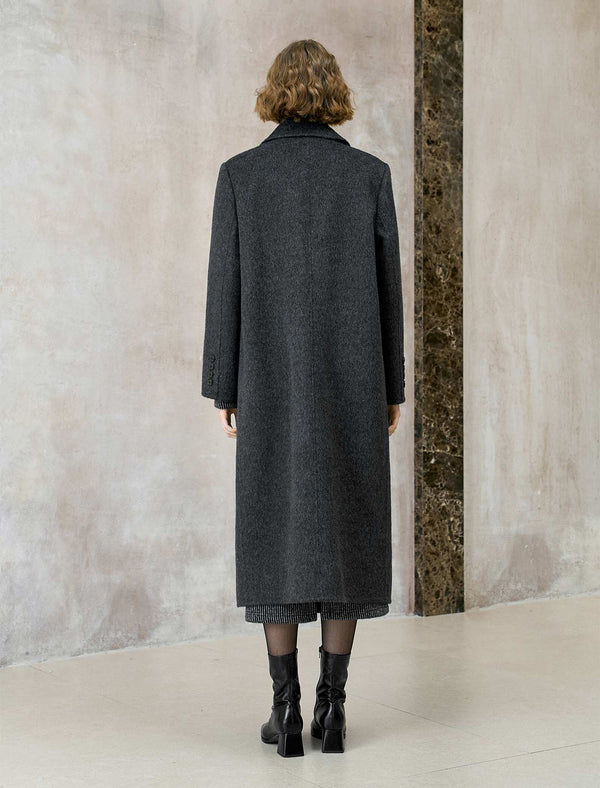 Wool Yak Blend Double-Breasted Maxi Coat