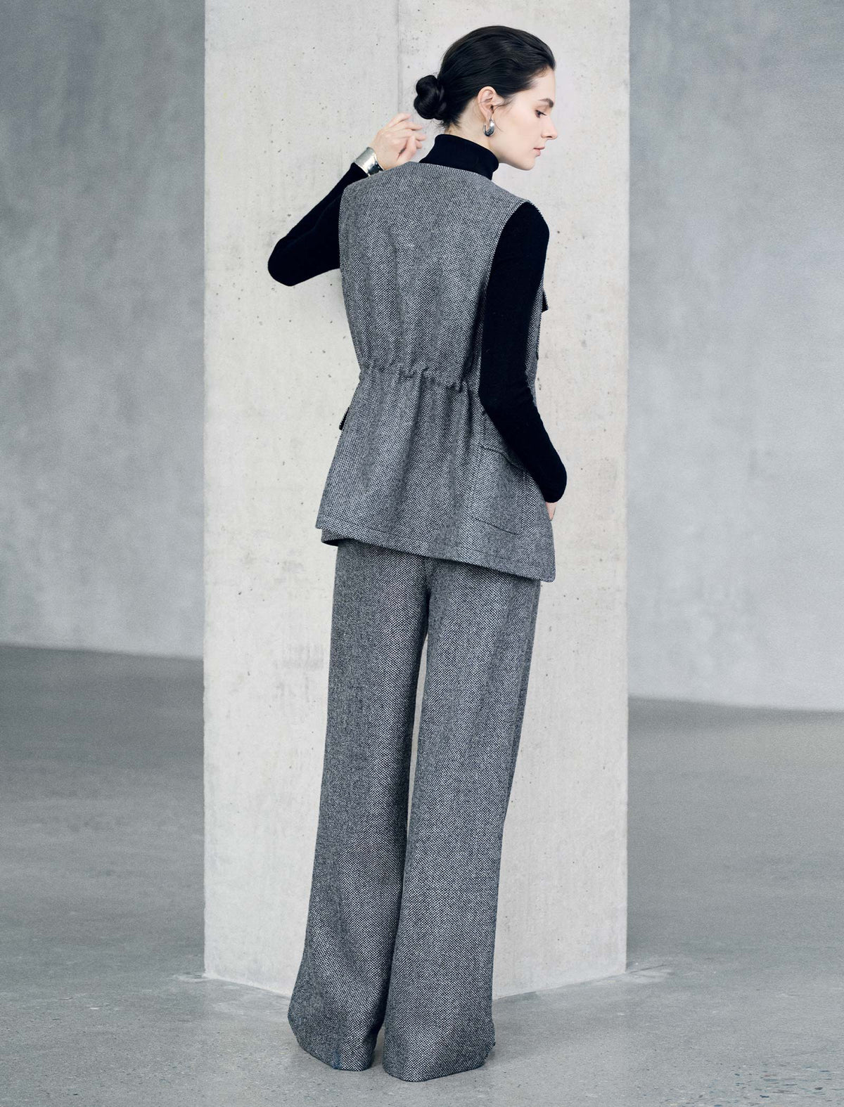 Textured High Waist Wide Leg Pants