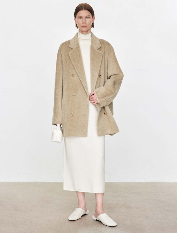 100% Alpaca Double-Breasted Wool Coat