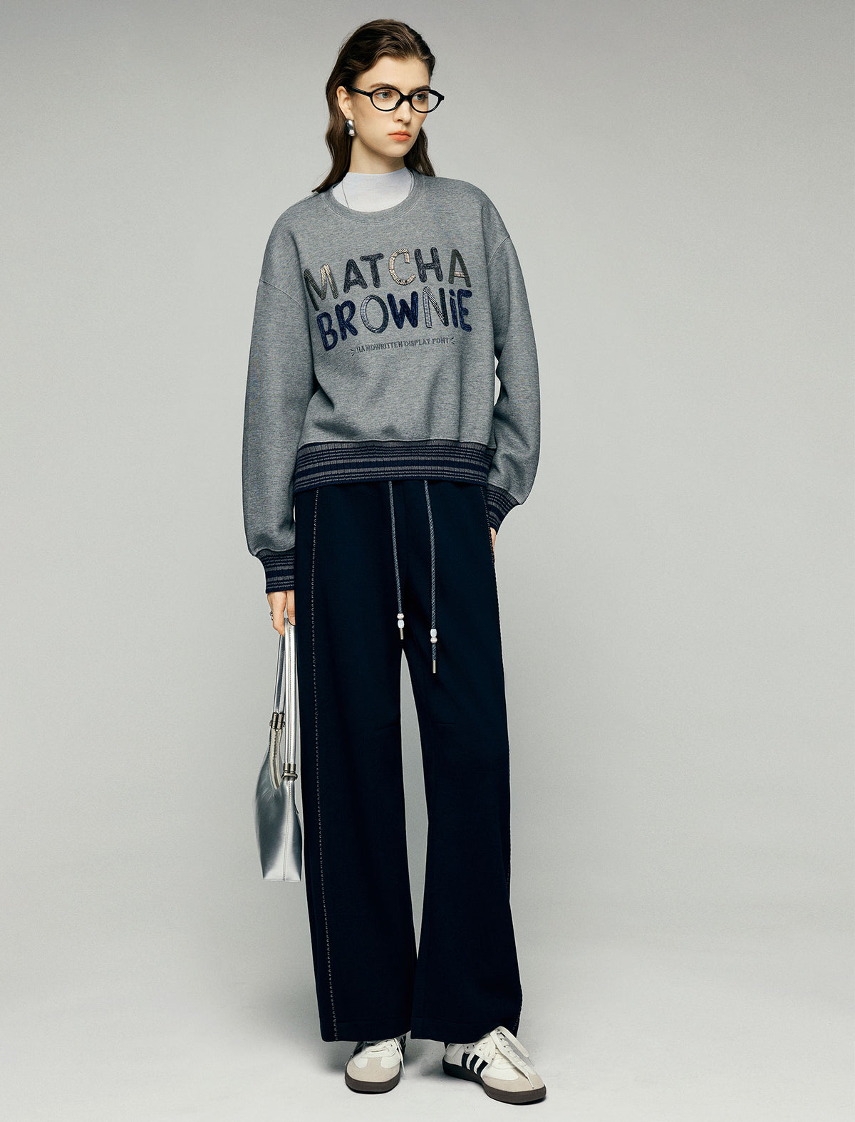 Contrast-Stitch Drawstring Wide-Leg Pants