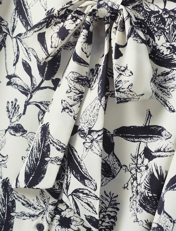 Botanical Print Bow Tie Blouse