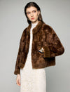 Stand-Collar Ribbed-Cuff Zip-Front Cropped Jacket