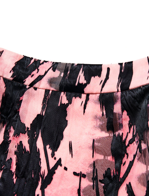 Abstract Brushstroke Print Fishtail Midi Skirt