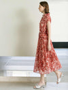 Rust Red Tie-Dye Floral Print Button-Down Midi Shirt Dress
