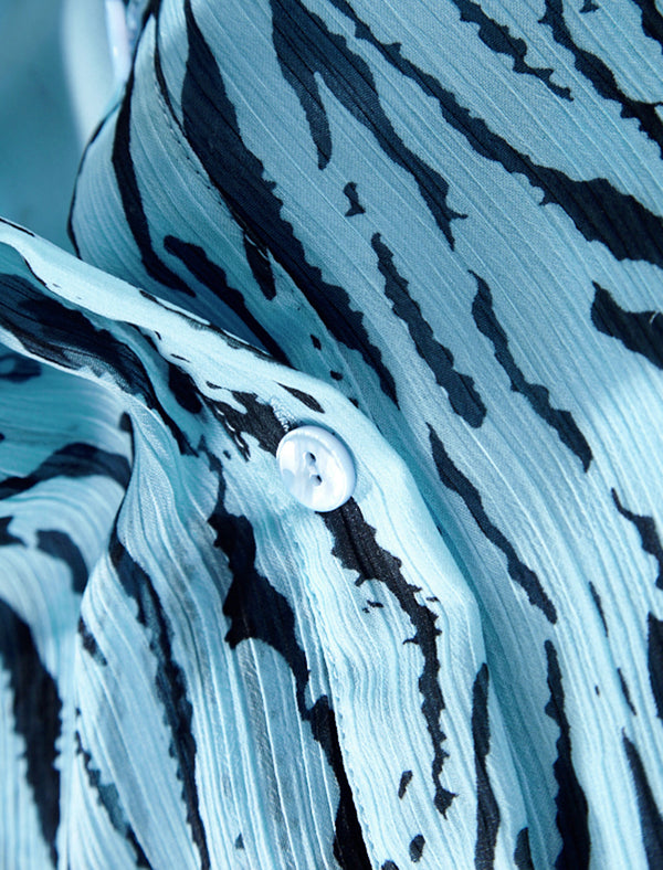 Ruffle Detail Zebra-Print Sheer Blouse
