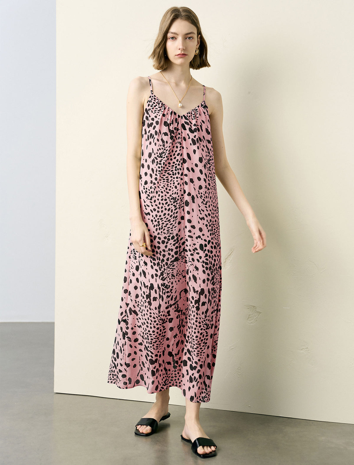 Leopard Print Slip Silk Maxi Dress