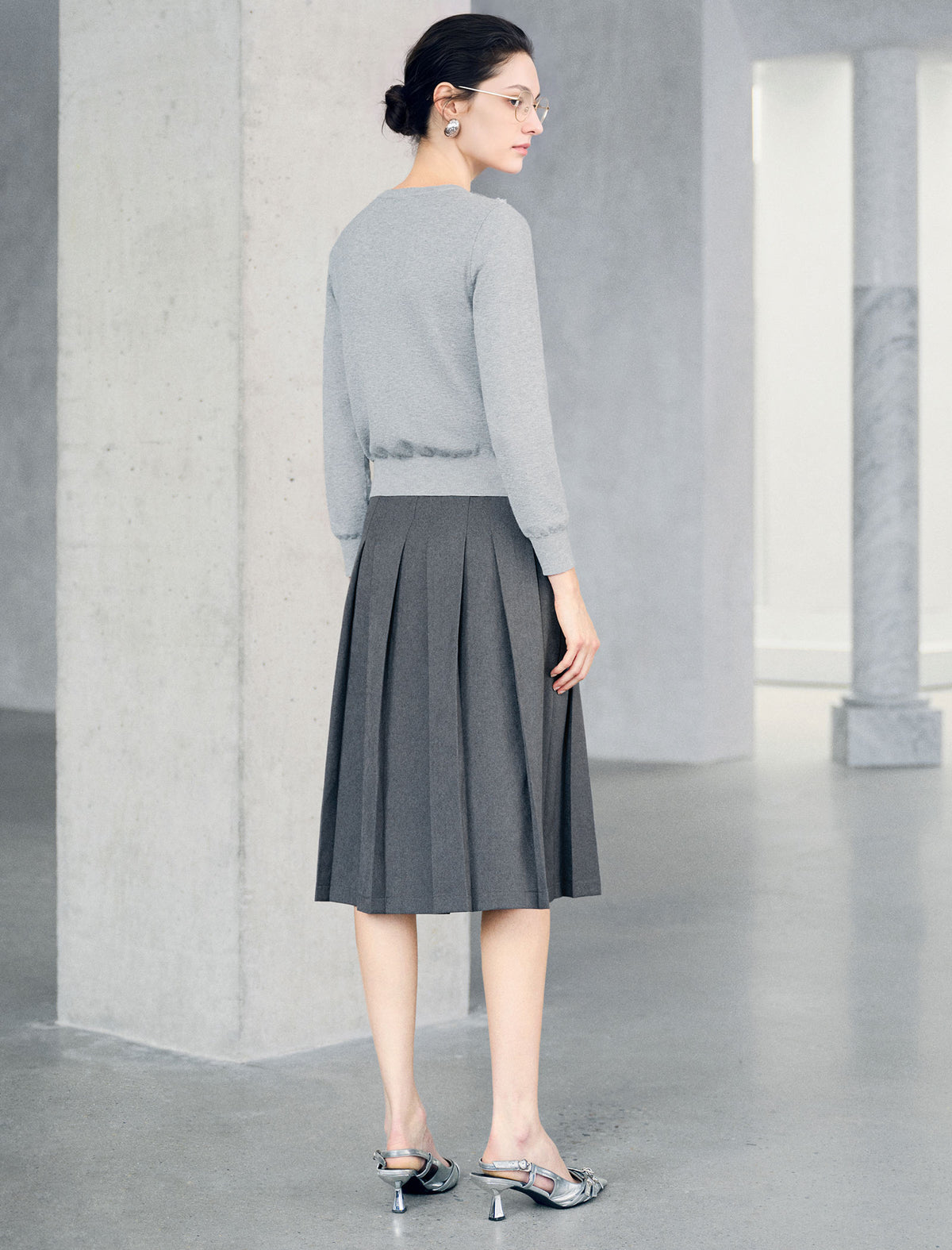 Vintage A-Line Pleated Midi Skirt