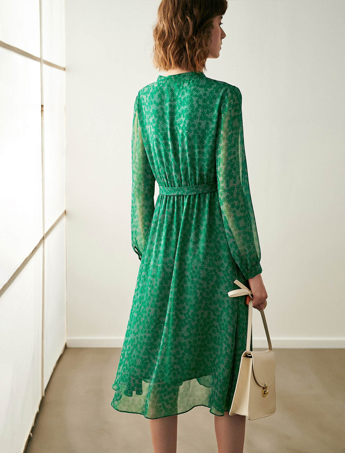 Ditsy Print V Neck Midi Dress