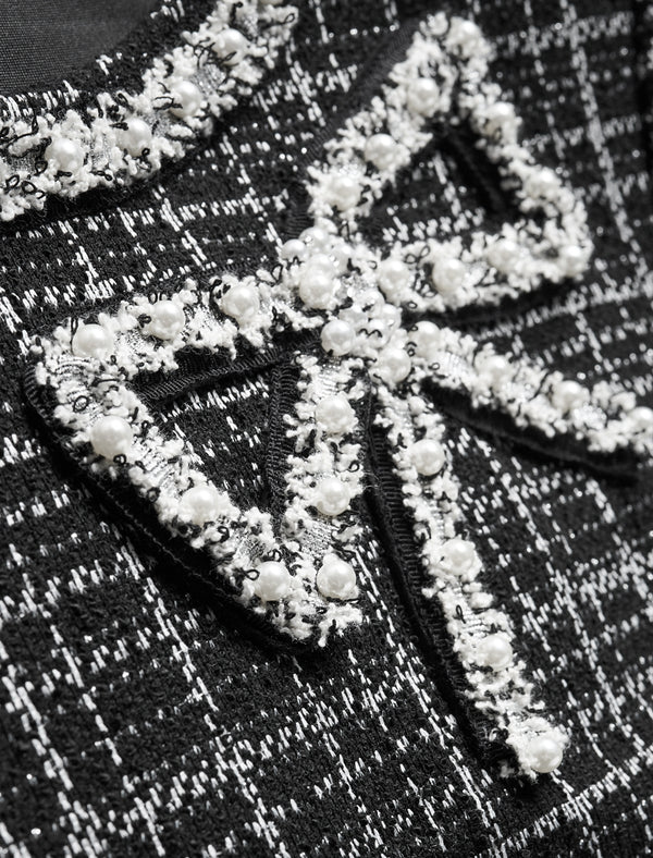 Tweed Plaid Bow Detail Dress