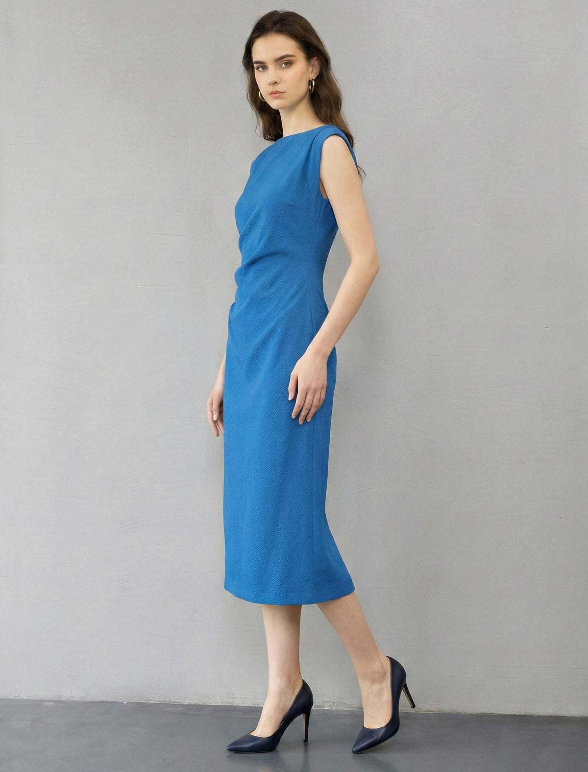 Elegant Ruched Sculptural Midi Gown