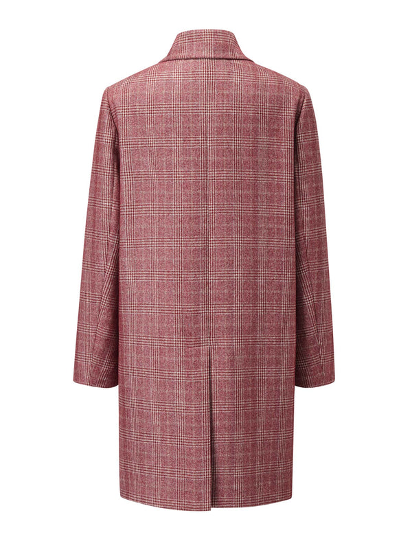 Red Plaid Straight Cut Midi Coat