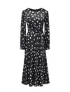 Black Polka Dot Long Sleeve Midi Dress