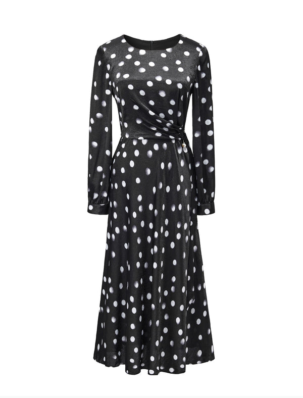 Black Polka Dot Long Sleeve Midi Dress