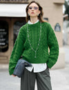 Emerald Wool Cable-Knit Oversized Sweater