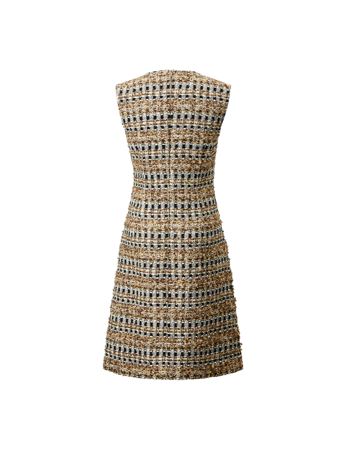 Wool Blend Plaid V-Neck Pocket Sleeveless Shift Dress