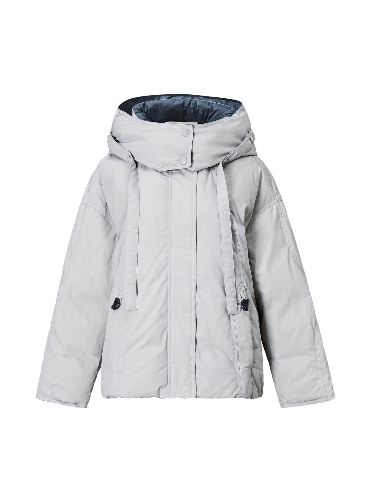 Detachable-Hood Stand-Collar Zip-Front Cropped Puffer Jacket