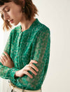 Emerald Green Ditsy-Print Pleated Blouse