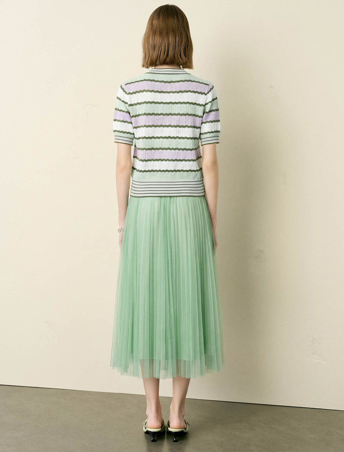 Pastel Striped Short-Sleeve Knit Cardigan