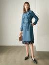 Blue Double-Breasted Trench Coat