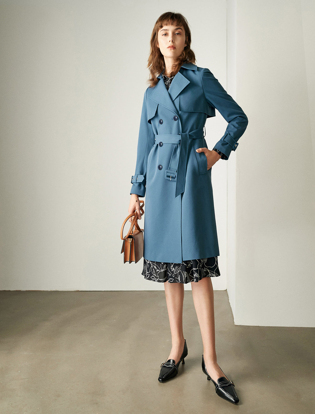 Blue Double-Breasted Trench Coat