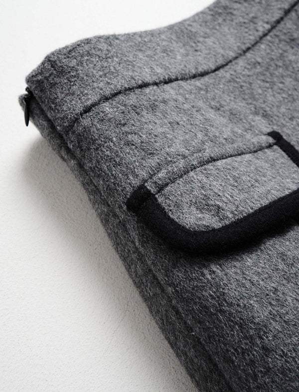 Wool Gray Double-Faced High-Waist A-Line Midi Skirt