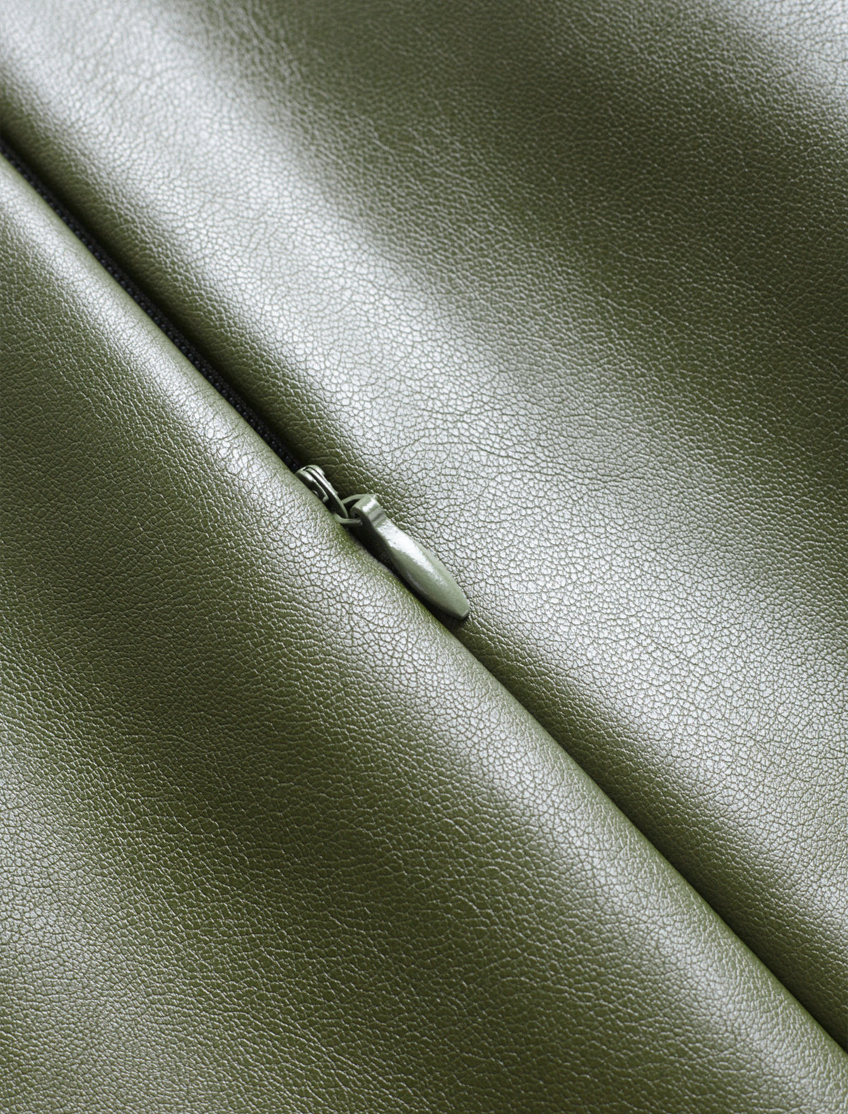 Olive Green Faux Leather Midi Skirt