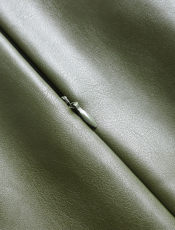 Olive Green Faux Leather Midi Skirt