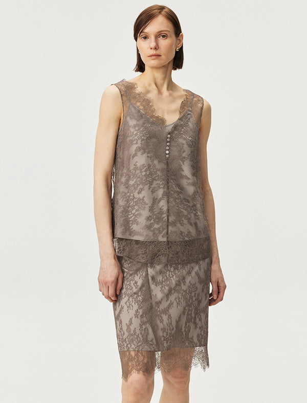 Sheer Lace Midi Skirt