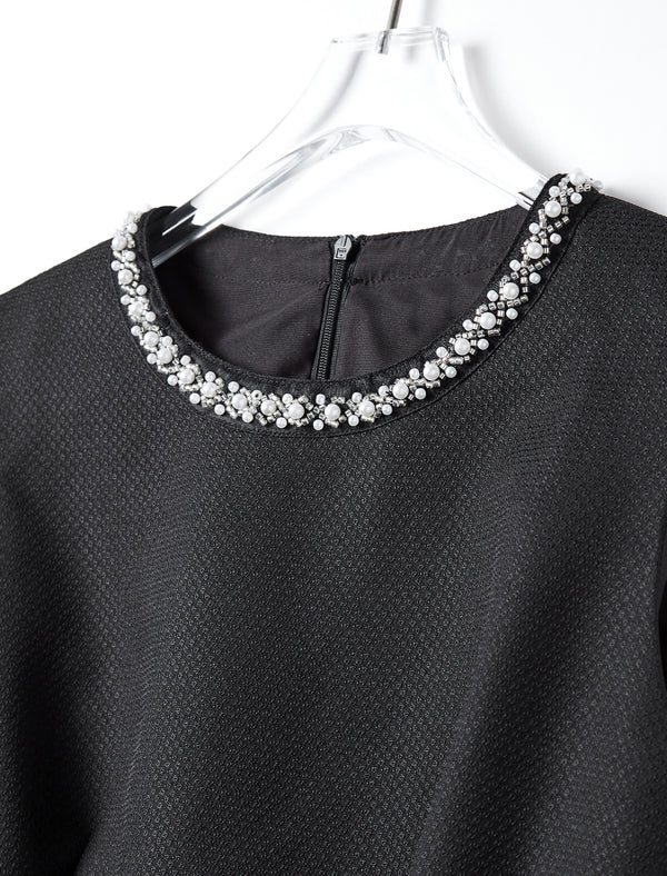 Embellished Neckline Asymmetric Midi Dress