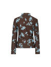 Floral Print Rhinestone Ruched Turtleneck Long Sleeve Top