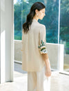 Retro Contrast‑Print Button‑Down Blouse
