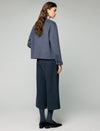 Wool Blend Contrast-Trim Crewneck Cropped Jacket with Brooch