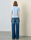 Ribbed Polo‑Collared Knit Short‑Sleeve Top